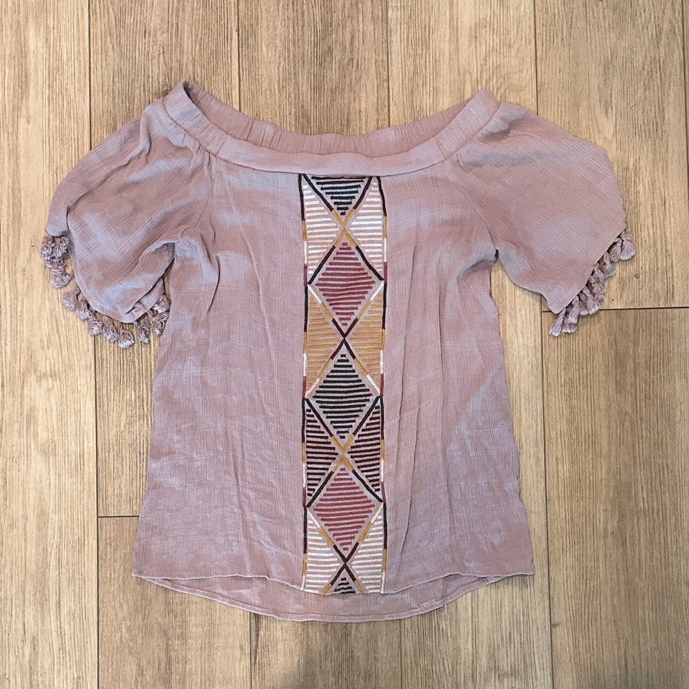 Knox Rose Dusty Rose Embroidered Off-Shoulder Top